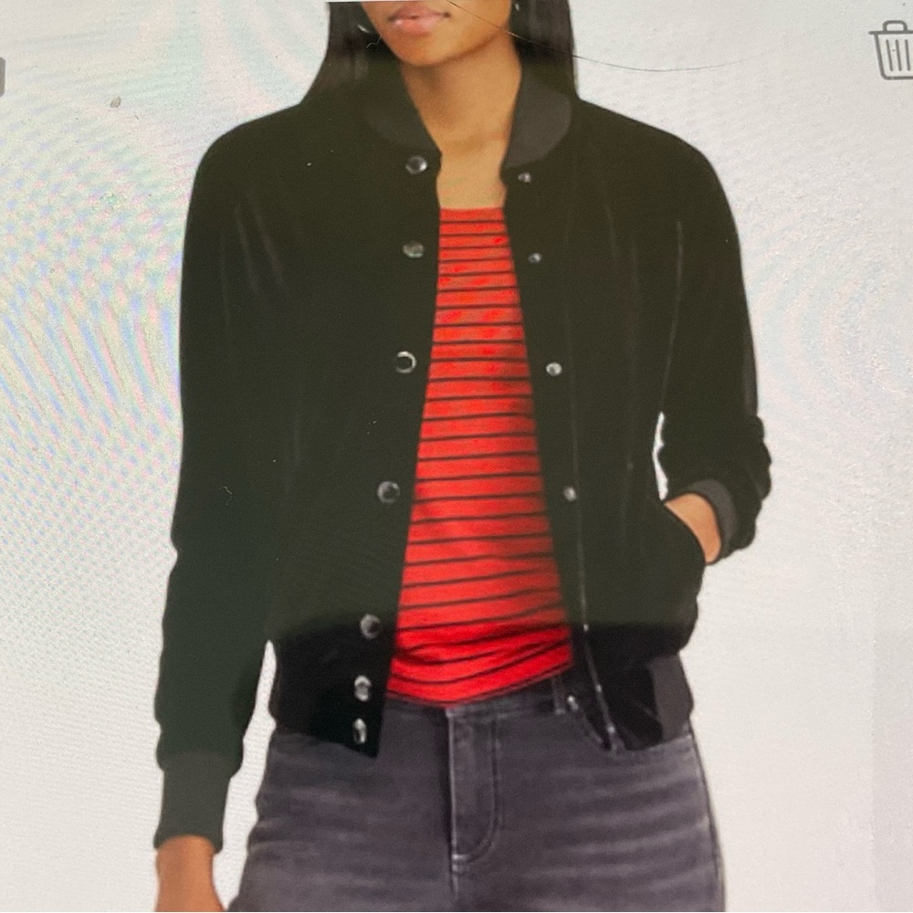 Chaps Elegant Black Velvet Women's Bomber Style Jacket